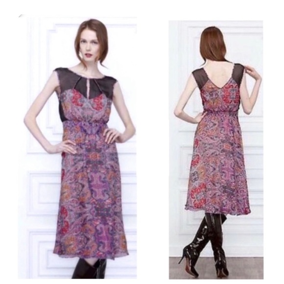 ANTHROPOLOGIE Leifsdottir Tangu 100%Silk Marble Midi Dress in Purple - Picture 9 of 9